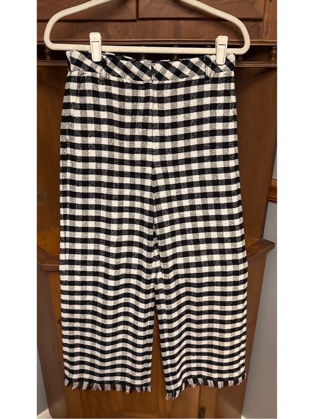 Diane Von Furstenberg Black and White Gingham Cropped Wide-Leg Pants